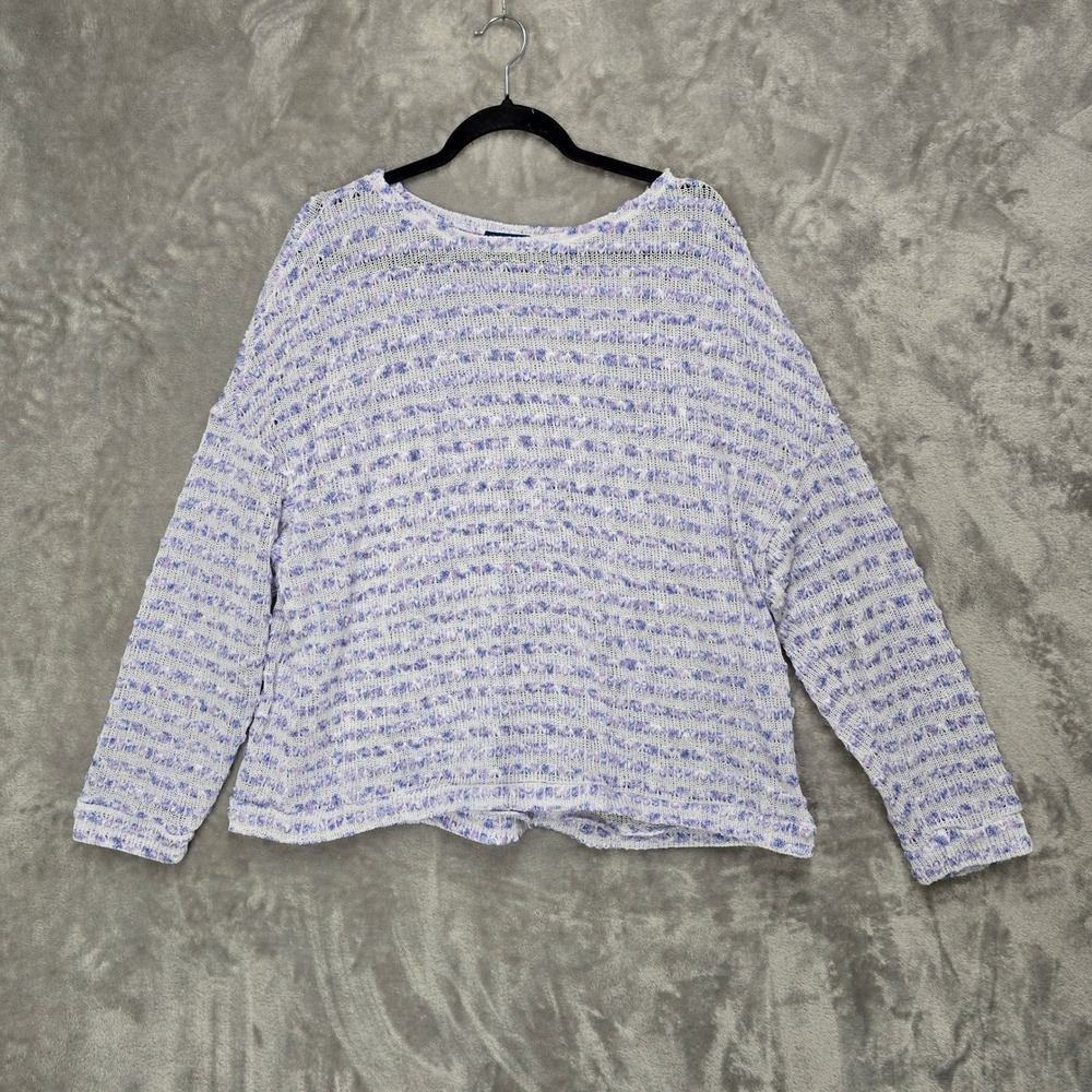 Blue Waters 2XL Knit Sweater Lavender White Striped Lightweight Pullover Coastal